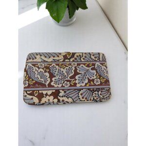 Vera Bradley Hard Case Wallet Brown Floral ID Card Holder Clutch